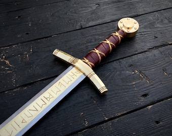 Merlin Excalibur Replica Sword: Medieval Knight Templar Collectible with Leather Sheath