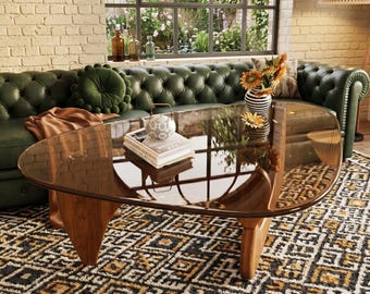 Modern Living Room Coffee Table with Tempered Glass Top