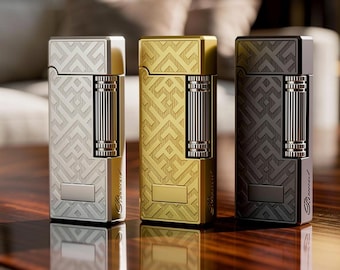 Briquet au butane en métal à glissement latéral classique, briquet avec pierre à rectifier vintage, allume-feu mécanique de poche élégant, fumeur de cigare élégant