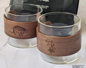 Mesozoic Espresso Tassen 2er Set | Graviertes Nodosaurus & Ginkgo Design | Dinosaurier-Liebhaber