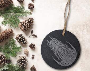 Trilobit Schiefer Ornament • Fossil Weihnachten • Naturschiefer Paläontologie Geschenk • Rockhound