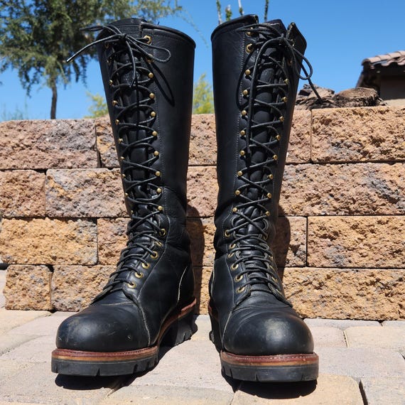 Chippewa, Vintage Chippewa 15-inch-Tall Leather Logger Lineman Work Boots Lace Up Men's Size 12 D
