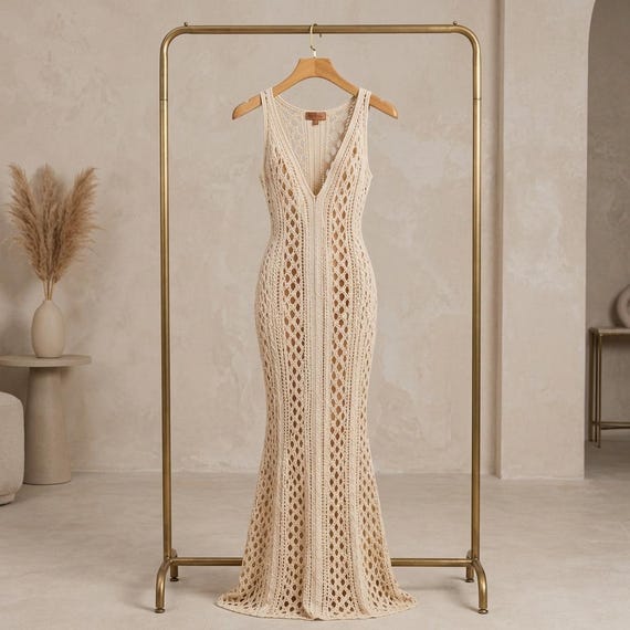 Diamond Lace Contour Maxi Dress Crochet Pattern PDF, Elegant Mesh Dress, Beach Resort Dress Pattern, Summer Crochet Outfit, Bodycon Gown PDF