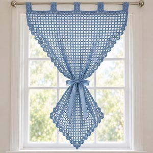 Modello PDF per tenda da finestra all'uncinetto, drappeggio in rete facile da realizzare dall'alto verso il basso, drappeggio a punto filet adatto ai principianti, mantovana stile boho-chic