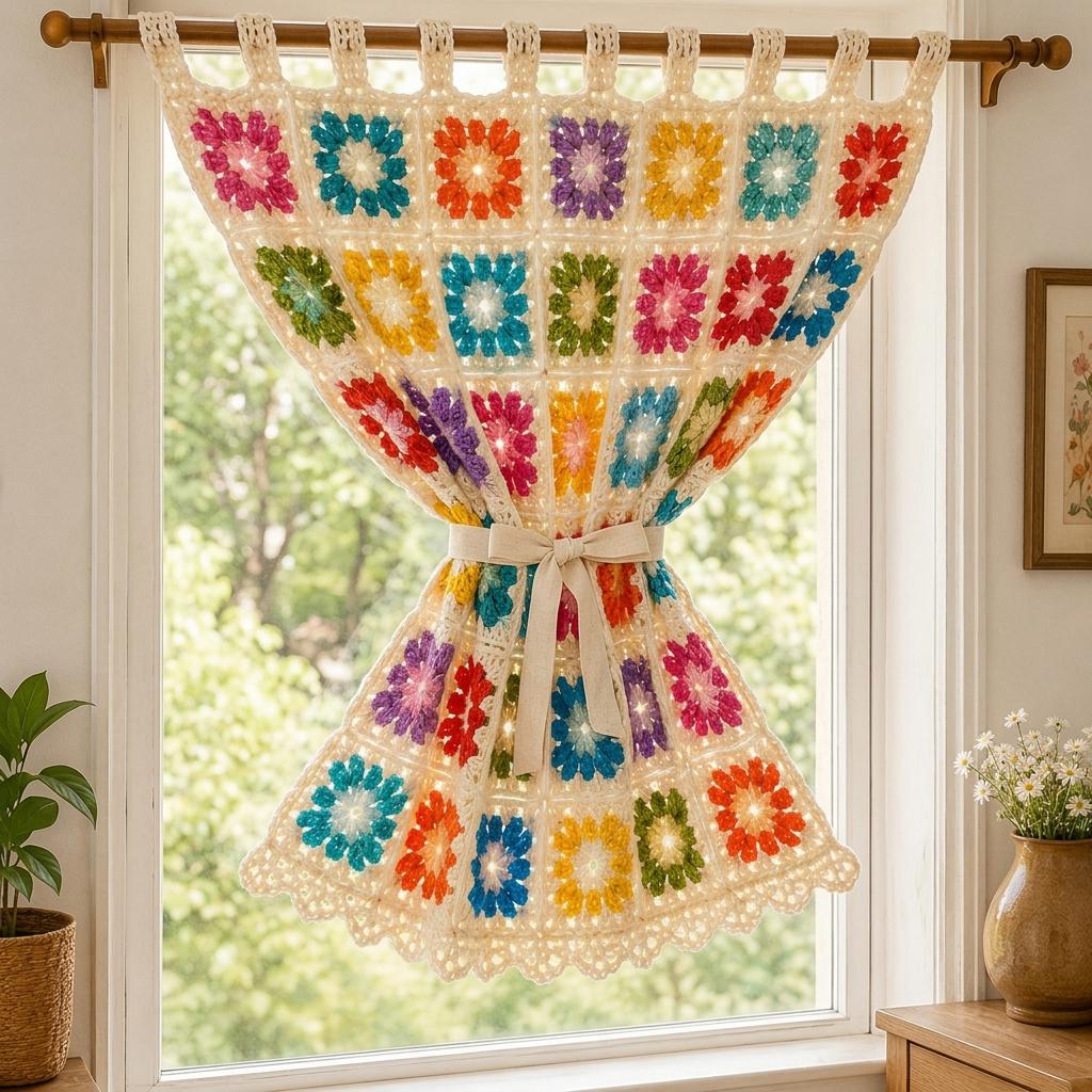 39 Beautiful Crochet Curtain Patterns to Dress Your Windows 32 Granny Square Curtain