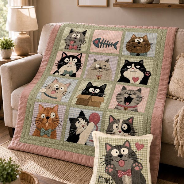 Whisker Party 03439D Funny Cat Quilt Pattern Book | Applique Kitty Quilt Design (Printed Paper)