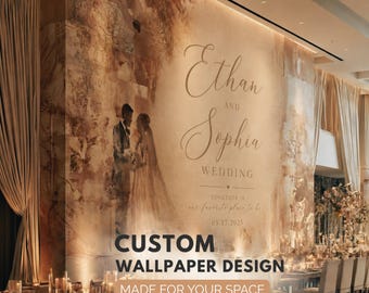 Custom Wedding Wallpaper Mural | Personalized Ceremony Wall Design (Removable)