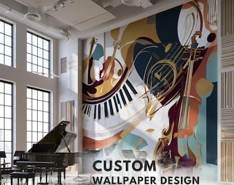 Custom Music School Wallpaper | Recording Studio & Music Room Mural | Instrument Wall Design | Commercial Wall Covering | Made in USA