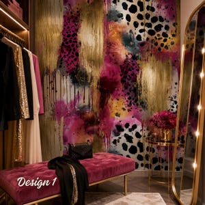 Abstract Dressing Room Wallpaper Mural — Maximalist Pink Gold Decor