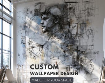 Custom Charcoal Sketch Mural | Large Scale Figure Drawing Wallpaper