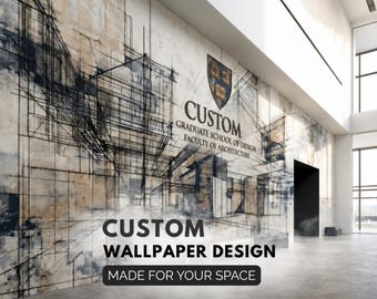Architecture School Wallpaper Mural — Custom Branded Lobby Design, University Faculty Building Decor