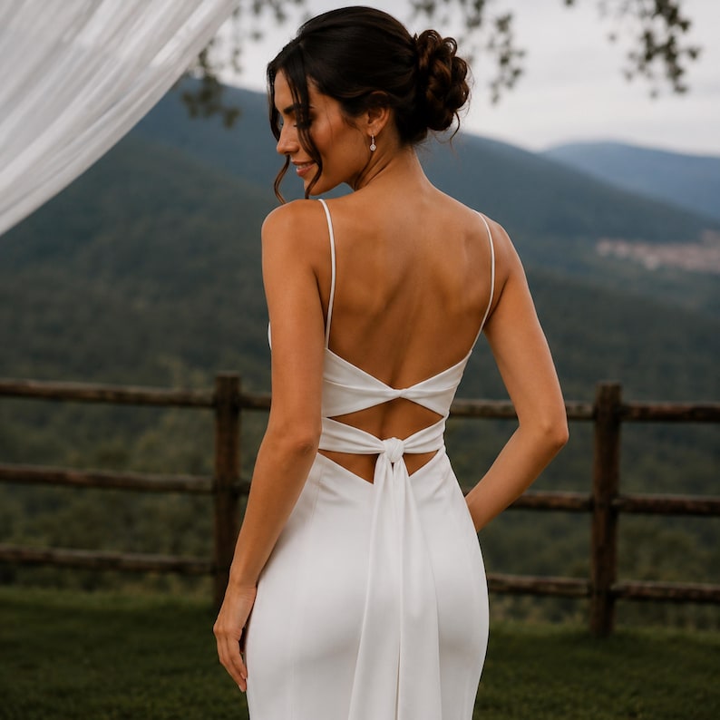 Minimalist Wedding Dress, Satin Bridal Gown, Open Back Design, Beach Bride, Elopement Dress
Satin Wedding Dress, Cowl Neck Bridal Gown, Open Back Dress, Beach Wedding Dress, High Slit