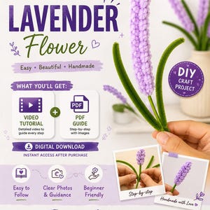Pipe Cleaner Lavender Flower DIY Tutorial | Pipe Cleaner Flowers PDF & Video Guide |Handmade Flower | Kids Craft Idea | Digital Download