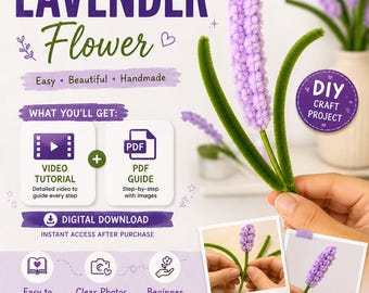 Pipe Cleaner Lavender Flower DIY Tutorial | Pipe Cleaner Flowers PDF & Video Guide |Handmade Flower | Kids Craft Idea | Digital Download