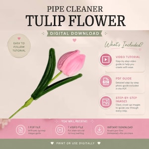 Pipe Cleaner Tulip Flower Tutorial PDF & Video Guide | DIY Tulip Bouquet Pattern |Chenille Stem Craft Handmade |Digital Download |Fuzzy Wire