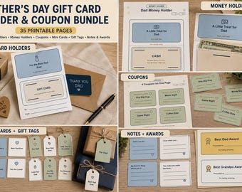 Father’s Day Gift Card Holder Printable Bundle, Dad Coupon Book, Money Holder, Printable Gift for Dad Grandpa Stepdad Bonus Dad