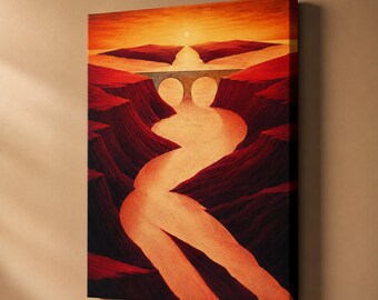 Desert Landscape Canvas Wall Art, Red Canyon River, Boho Room Decor