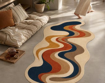 Abstract Wavy Rug, Retro Flow Carpet, Mid Century Room Decor