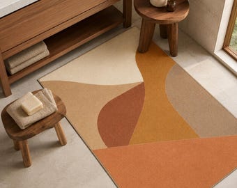 Abstrakter Badläufer, Boho Teppich, Terrakotta Spa Dekor
