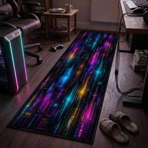 RGB Matrix Rug, Cyberpunk Code Runner, Gamer Room Carpet