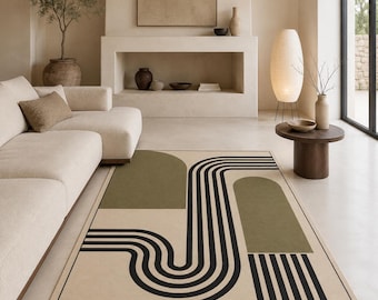 Sage Green Rug, Abstract Arch Area Carpet, Modern Living Room Decor
