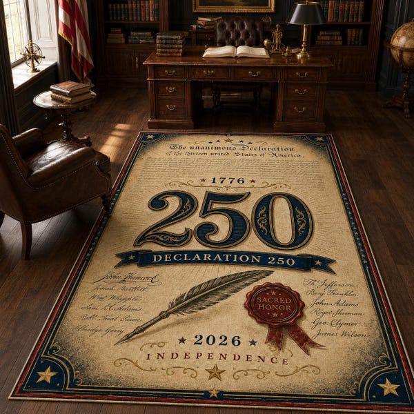 Declaration 250 Rug, 1776 Independence Carpet, USA History Gift