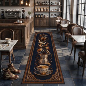 Coffee Runner Rug, Moka Pot Cafe Carpet, Coffee Lover Gift