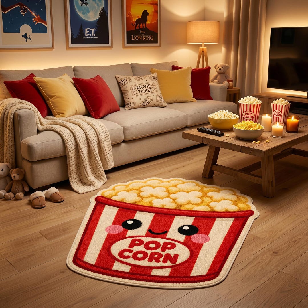First Popcorn Machine Rug Retro Popcorn Bucket Rug, Kawaii Movie Theater Floor Carpet, Home ...