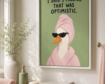 Funny Duck Canvas Wall Art, Spa Bathroom Print, Self Care Decor