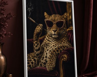 Glam Leopard Canvas Wall Art, Luxe Animal Print, Moody Bar Decor