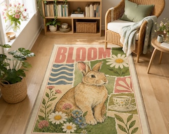 Alfombra Bloom Bunny, alfombra floral estilo cottagecore, decoración para amantes del té
