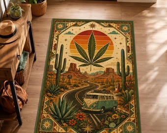 Cannabis Desert Rug, 420 Road Trip Carpet, Boho Stoner Decor