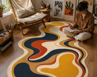 Matisse Inspired Rug, Abstract Wavy Carpet, Mid Century Decor