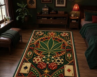 Cannabis Casino Rug, 420 Lucky Dice Carpet, Stoner Game Room Decor
