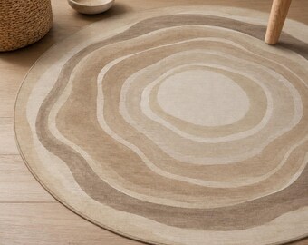 Organic Round Rug, Wavy Contour Carpet, Japandi Living Room Decor