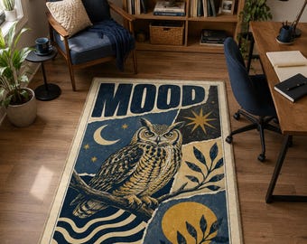 Alfombra con diseño de búho, alfombra nocturna celestial, decoración bohemia oscura para habitaciones.