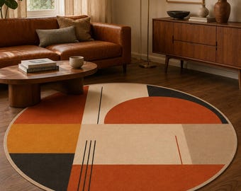 Bauhaus Round Rug, Abstract Studio Carpet, Mid Century Decor