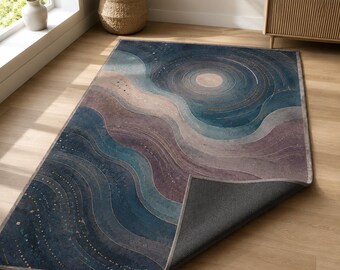 Celestial Rug, Abstract Moon Carpet, Modern Living Room Decor