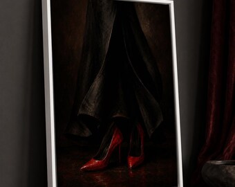 Red Heels Canvas Wall Art, Dark Feminine Fashion, Bedroom Decor