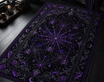 Spider Web Rug, Purple Gothic Carpet, Witchy Halloween Decor