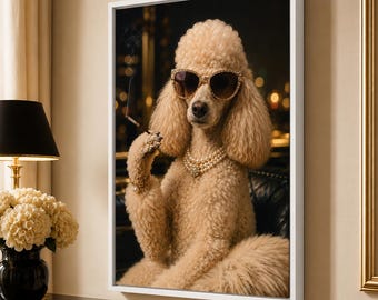 Funny Poodle Canvas Wall Art, Glam Dog Print, Luxe Bedroom Decor