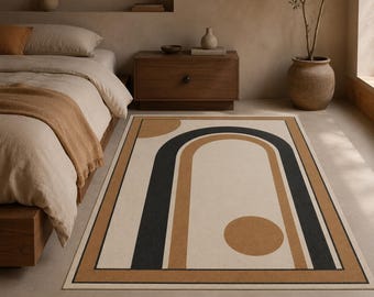 Arch Rug, Neutral Geometric Area Carpet, Japandi Bedroom Decor