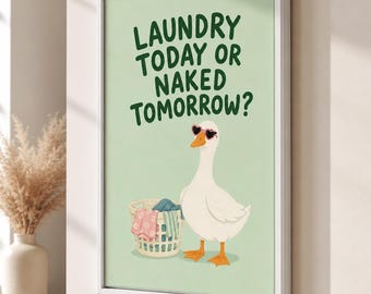 Laundry Today Canvas Wall Art, Funny Duck Print, Laundry Room Decor