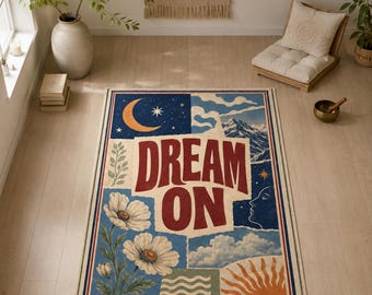 Dream On Rug, Celestial Floral Carpet, Boho Bedroom Decor