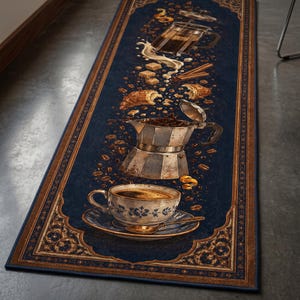 Coffee Runner Rug, Moka Pot Cafe Carpet, Coffee Lover Gift