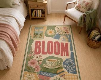 Alfombra Bloom, alfombra de té floral estilo cottagecore, decoración para rincón de lectura