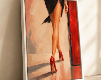 Red High Heels Canvas Wall Art, Fashion Legs Print, Dressing Room Decor