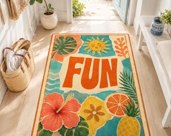 Fun Rug, Tropical Hibiscus Carpet, Summer Room Decor