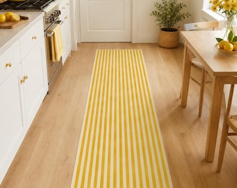 Yellow Runner Rug, Mustard Striped Hallway Carpet, Sunny Decor