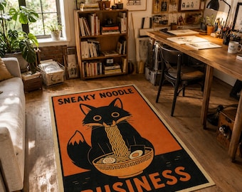 Sneaky Noodle Rug, Funny Fox Ramen Carpet, Kitchen Decor